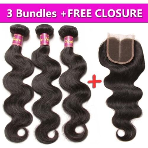 UNICE HAIR Malaysian Body Wave Hair 3 Bundles Send One Free Closure Natural Color Human Hair Weave Remy Hair Weft 8-30inch
