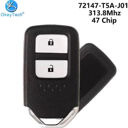 OkeyTech for Honda Keyless Entry Remote Car Key 433Mhz ID47 Chip Hon66 Insert Blade 2 Button for Honda Fit Remote Control Key