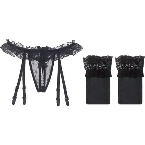 Linbaiway Lace Garter Set for Women Stocking Transparent Garter Belt Suspender Set G String Female Underwear Women Stockings