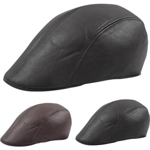 Beret Leather Cap Spring Autumn Forward Cap Mens Womens Thermal Caps Classic Vintage Hats Outdoor Breathable Berets
