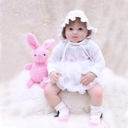 Boneca Reborn 50cm Soft Silicone Vinyl Dolls Soft Silicone Reborn Baby Doll wear cute white dress Newborn Lifelike Bebe Reborn