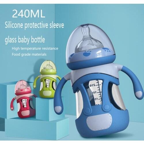 Cute baby glass baby bottle silicone protective anti-fall sleeve baby bottle wide-caliber multifunctional water cup without BPA