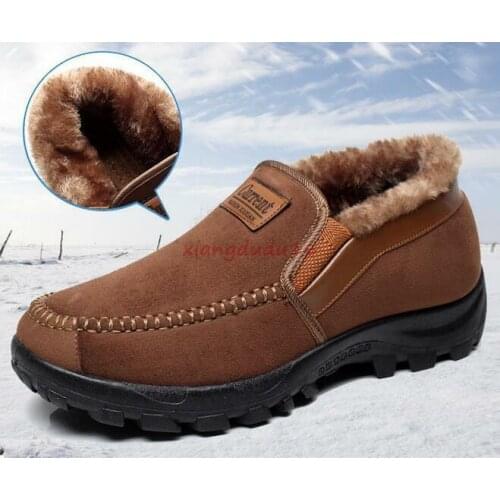 Mens Moccasins Slippers Loafers Faux Fur Sheepskin Winter Shoes Winter Old Mens Cotton Shoes Warm Plush Anti Slip Casual Shoes