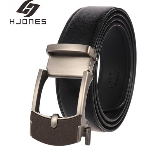 HJones Mens Belt Cow Automatic Buckle Ratchet with Cowhide Men luxury brand male strap 110-140cm length Leather Belts HJ0405
