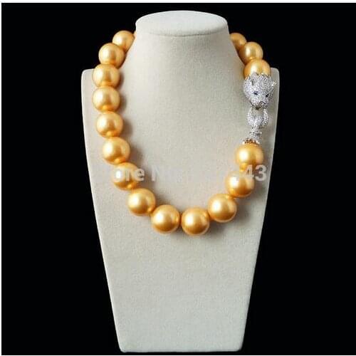 Naturel 16mm or jaune shell perle inlay zircon DE LUXE collier>>> free shipping