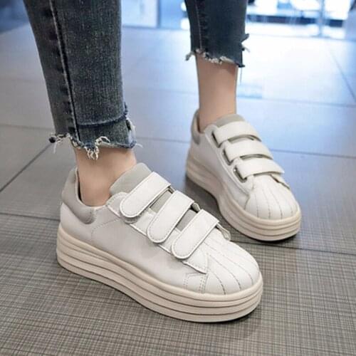 2019 summer new fashion women shoes casual high platform hole PU leather striped simple women casual white shoes sneakers X8-94