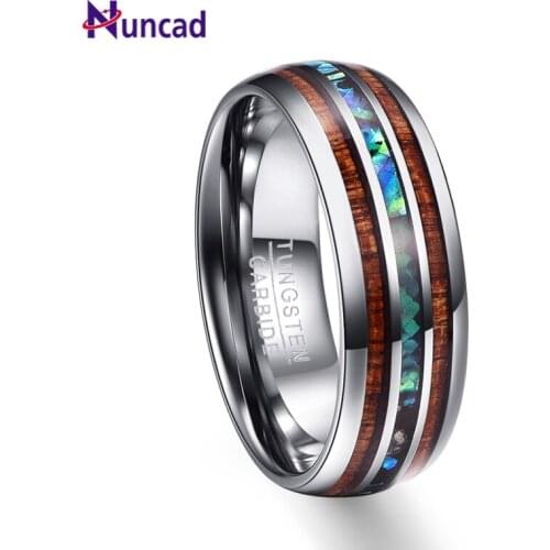 Nuncad 8mm Hawaiian Koa Wood and Abalone Shell Tungsten Carbide Rings Wedding Rings for Men Comfort Fit Size 5-14