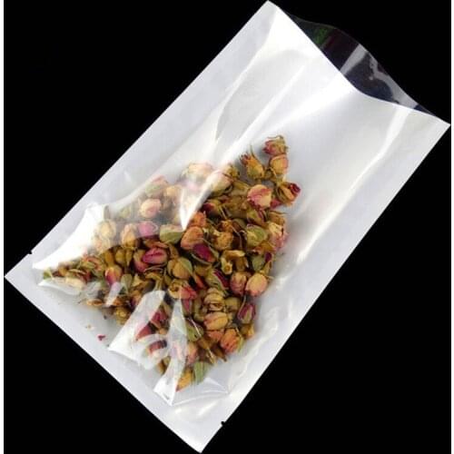 Open Top Glossy White Plastic Packaging Bag Powder Food Coffee Vacuum Bag One Side Clear Translucent White Open Top Sealing Bag