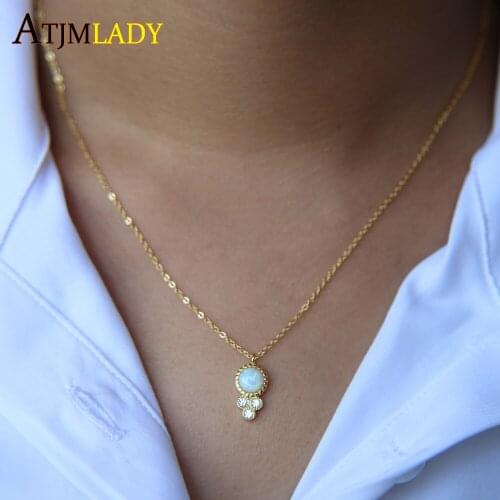 2020 High Quality Fire Opal Clear Sparking Cz Stone 100% 925 Sterling Silver Round Pendant Delicate Thin Silver Chain Necklace