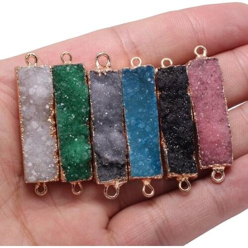 Natural Stone Crystal Teeth Agates Connectors Charms Pendants rectangle Strip Jewelry Making Fit Bracelet Earrings 10x45mm