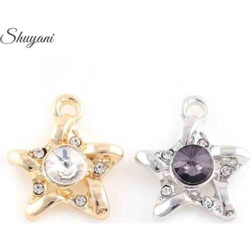 20Pcs/lot Silver Gold Color Crystal Star Charms Pendants Jewelry Making Necklace Bracelet Dangle Accessories