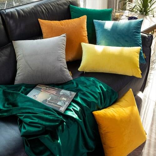Simplicity Solid Color sofa Cushion Cover Velvet Fabric Waist Pillow Case Decorative Throw Cushion Case Office Home Decoration