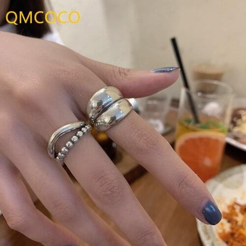 QMCOCO 925 Sterling Silver Irregular Double-Deck Ring For Women Simple French Retro Hot Selling Party Jewelry