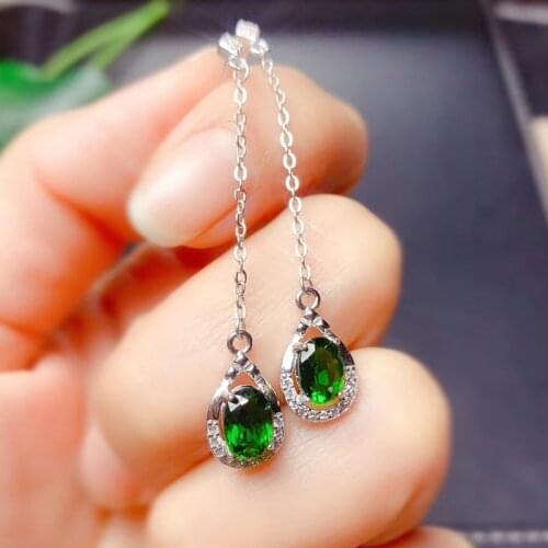 CoLife Jewelry 925 Silver Diopside Drop Earring for Daily Wear 5*7mm Real Diopside Eardrop Gemstone Dangler Silver Long Earrings