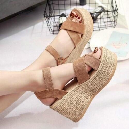 Summer Buckle Womens Sandals Velvet Flock Fish Mouth Fashion high Heel Platform Open Toes Women Sandals Shoes Drop Shipping