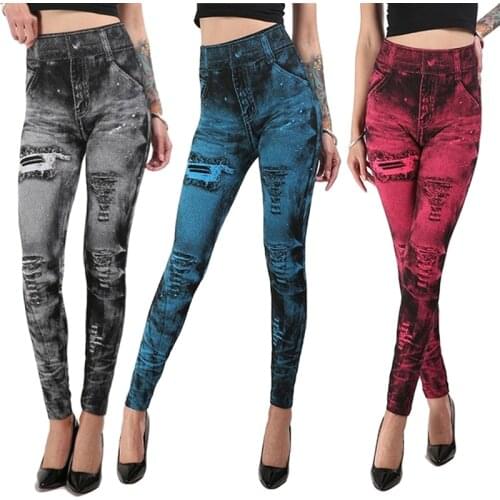 2021 Women Leggings Sexy Imitation Jean Skinny Leggings Fashion Classic Stretchy Slim Leggings Skinny Plus Size Bottoms Femme