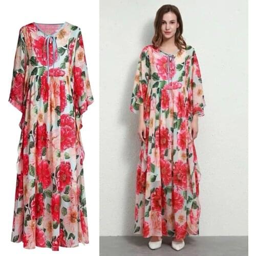Brand DesignerInspired Dress Womens Short sleeve Camellia Floral Print Bohemia Vacation Silk Maxi Dress 2021