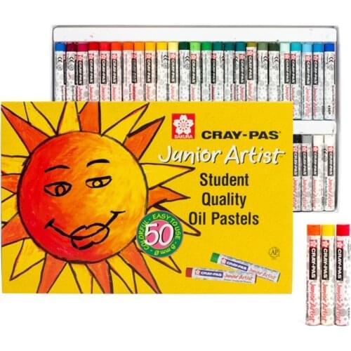 1 Set Sakura CRAY-PAS Oil Pastels Non-toxic Safe Wax Crayon Drawing for Students Kids Gift Yellow Box Art Supplies