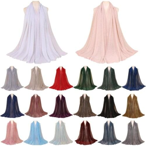 12PCS Fashion Muslim Women Shimmer Pleated Hijab Scarf Shawl Crinkled Wrinkle Shiny Head Wrap Random Color