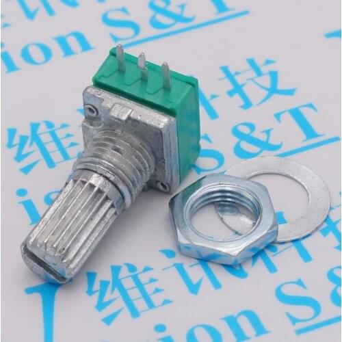 30pcs B1K B5K B10K B20K B50K B100K potentiometer volume 3pin washer nut 1K RV097 no switch 15mm handle for amplifier