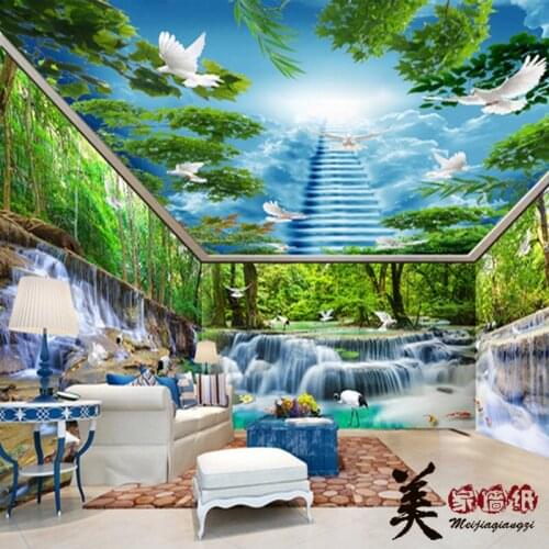 3D three dimensional Green Forest Landscape wallpaper TV background wall living room sofa garden bamboo forest wall cloth mural