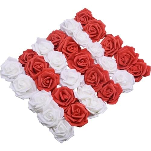 50pcs 6cm Artificial Rose Flowers Foam Flower Head Decorative Flowers DIY Scrapbooking Craft Wedding Rose Party Supplies