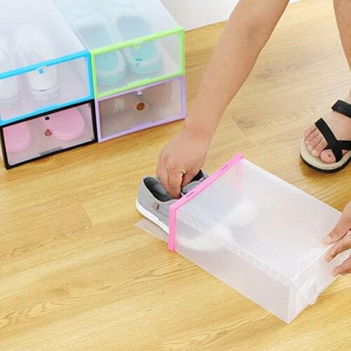 6pcs Simple shoebox multifunctional storage box transparent drawer type shoes dustproof plastic side open shoeboard shoe storage