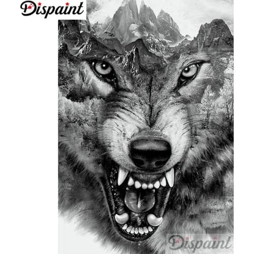 Dispaint Full Square/Round Drill 5D DIY Diamond Painting "Animal wolf scenery" 3D Embroidery Cross Stitch Home Decor Gift A11730