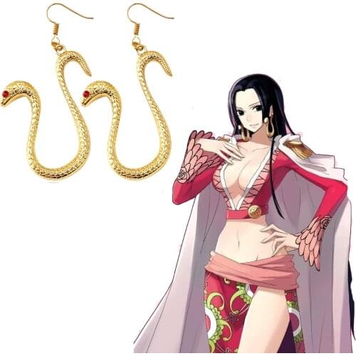 Anime One Piece Boa Hancock Earrings Gold Snake Shape Keychains Bag Pendant Drop Earring Cosplay Jewelry For Women Girls Gifts