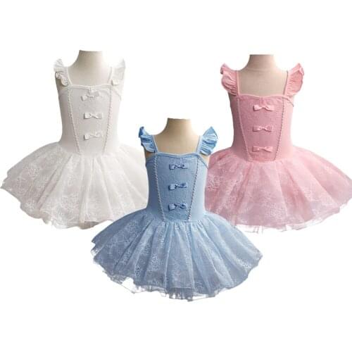 Kids Girls Skirted Leotard Tutu Ballet Dance Dress Toddler Girls Pink Blue Sleeveless Princess Dress Party Costumes