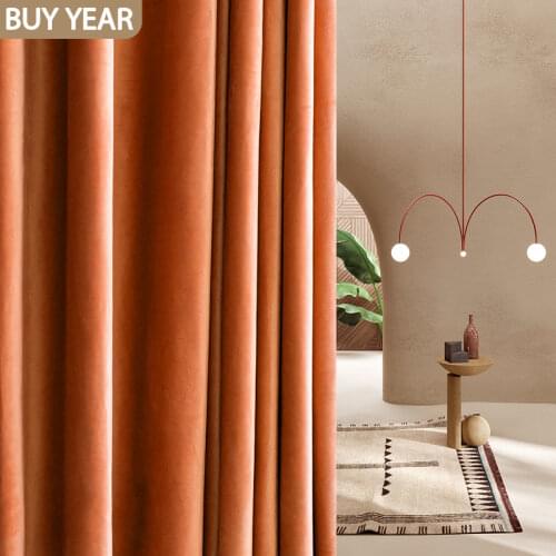 Nordic Velvet Curtain for Living Room Bedroom Luxury Orange Green Blackout Curtains Thickened Velvet French Window Curtains