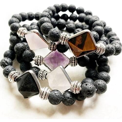 Pyramid Shaped Beads Bracelet Men Black Lava Volcano Chakra Bracelet Female Partner in Crime Bosom Friendship Sistance 1pc