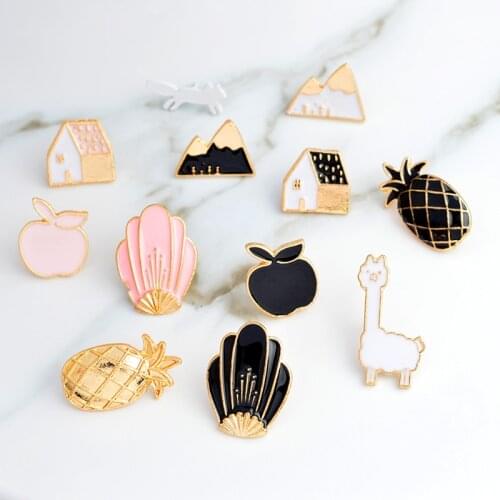 Alpaca Flowers Mountain Pineapple House Squirrel Apple Pins Badges Hard enamel pins Brooch Pins wholesale Cute brooches