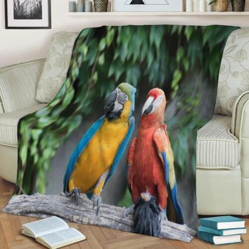 Ara ararauna parrot Flannel Throw Blanket 3D Printed Keep Warm Sofa Child Blanket Home Decor Textiles Dream Family Gift