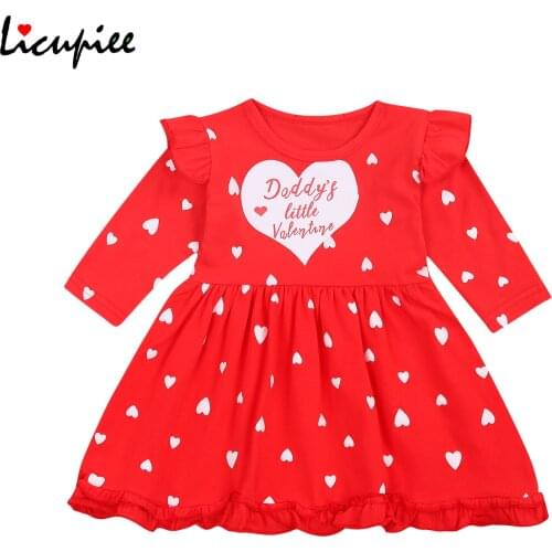 Kids Dress Christmas Bay Girl Fashion Letter Heart Print Round Neck Long Sleeve Dress One-piece for Girls, Red 1-5 Years