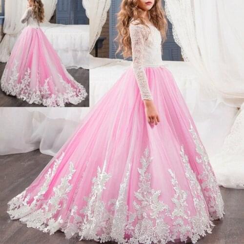 Elegant Wedding Bridesmaid Dresses for Kids Girl Long Sleeveless Embroidery Trailing Floor Length Ball Gown Dress Princess Dress