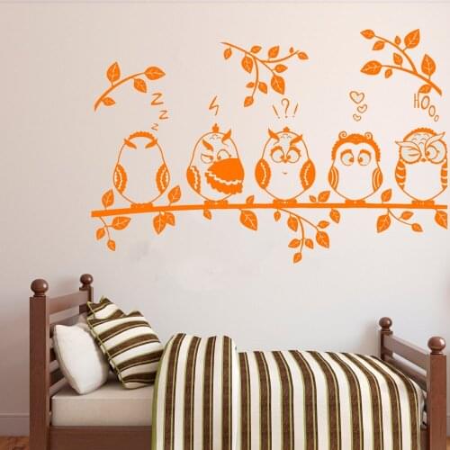Art Wall Sticker Birds Tree Wall Decoration Baby Owls Sticker Vinyl Art Removeable Poster Branch Cute Mural Modern Decal LY126