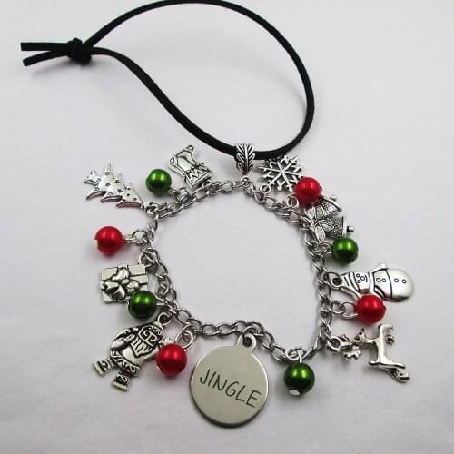 Jingle christmas theme leather stainless steel chain rearview mirror christmas tree decoration