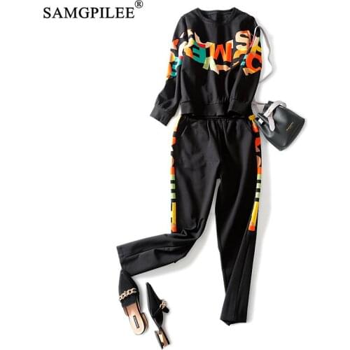 Womens 2 Piece Outfit Set Full Sleeve Casual Pullover O-neck Elastic Waist Letter Full Length Birthday Outfits For Women 3XL