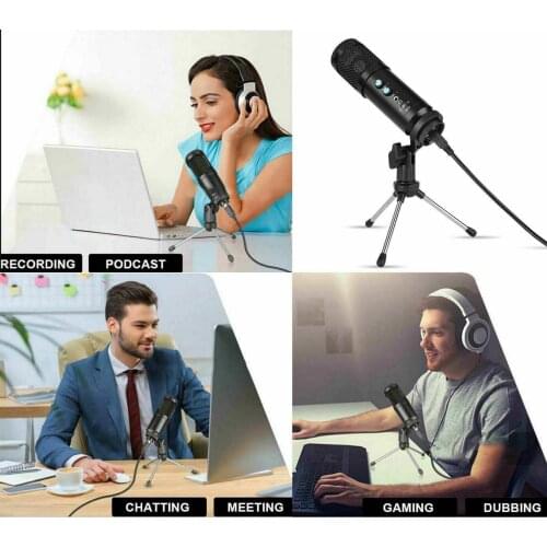 USB Condenser Microphone Podcast Gaming Chatting Tripod Stand Cardioid Mic