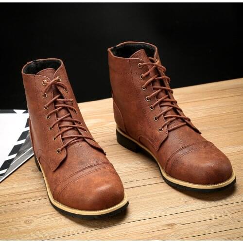 PU Leather Fashion Mens Walking Shoes Martin Boots Outdoor Sneakers Male Footwear Man Boots Zapatillas Hombre Big Size 38-48