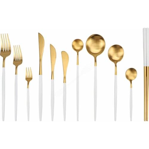 Matte Tableware White Gold Cutlery Set Sainless Steel Luxury Dinnerware Home Fork Spoon Knife Kitchen Dinner Set Dropshipping