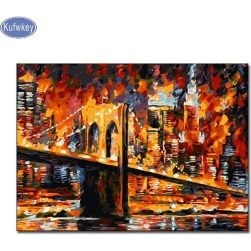 By Numbers DIY Brooklyn Bridge stickers 5d diamond painting sale full diamond mosaic picture of rhinestones cross-stitch kits