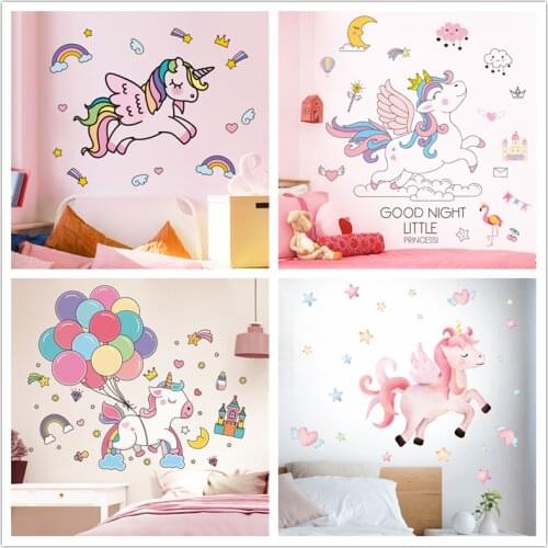 [SHIJUEHEZI] Cartoon Animal Wall Stickers DIY Unicorn Wall Decals for Kids Rooms Living Room Nursery House Decoration