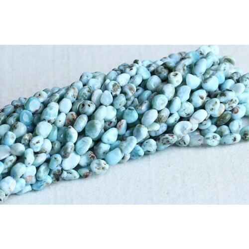 Natural Genuine Blue Larimar Nugget Free Form Fillet Irregular Pebble Beads Fit Jewelry 15" 05289