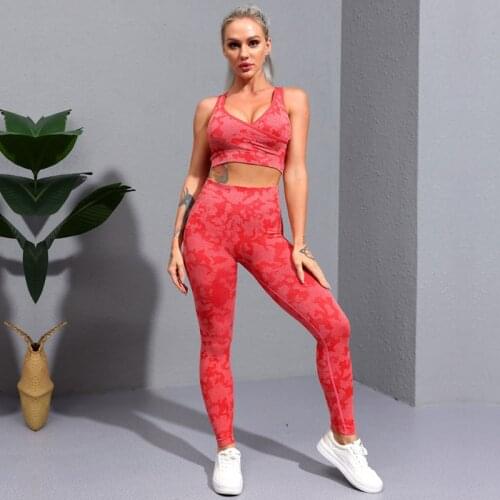 2021 New Camo Seamless Yoga Set Women Sport Wear Fitness Clothing Workout Set High Waist Leggings Sports Bras 2 Piece Gym Set