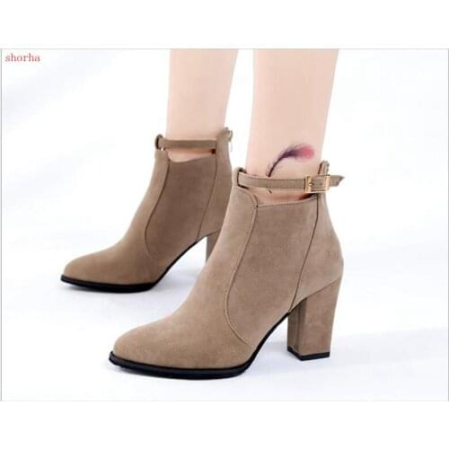 Autumn Nubuck Ankle Boots For Women High Heel Shoes Plus Size Fashion Buckle Strap Short Boot Female Casual Thick Heels