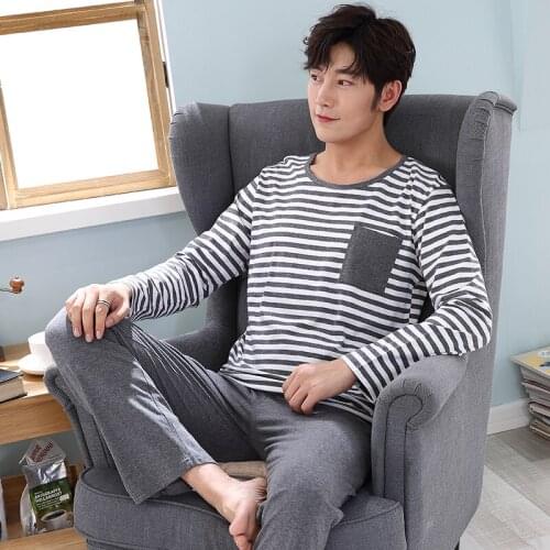 Leisure autumn Men Cotton Pajamas long Sleeve Male Pajama Set Men Sleepwear Suit Casual Bottom Homewear Clothing Nightwear