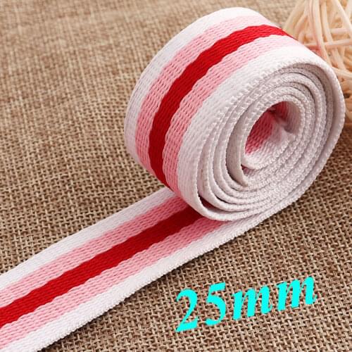 Gradient Pink White Striped Cotton Webbing 1" lanyard Tape Key Fobs Belt Strap trim soft tote bag handle bag strap webbing