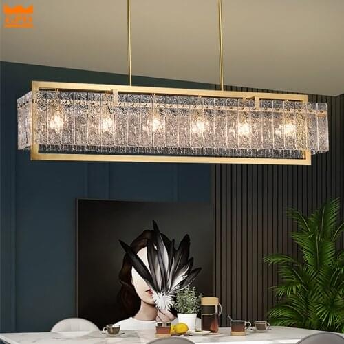 GPD new design rectangle chandelier for living room restaurant glass indoor lighting fixture home decor led brushed gold lamp